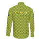 Gabon Tribal Pattern Long Sleeve Button Shirt - National Flag Colors and Bold Text Design