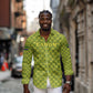 Gabon Tribal Pattern Long Sleeve Button Shirt - National Flag Colors and Bold Text Design