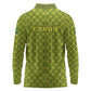 Gabon Tribal Pattern Long Sleeve Polo Shirt - National Flag Colors and Bold Text Design