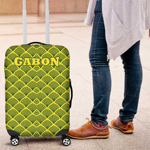 Gabon Tribal Pattern Luggage Cover - National Flag Colors and Bold Text Design
