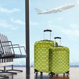 Gabon Tribal Pattern Luggage Cover - National Flag Colors and Bold Text Design