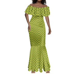 Gabon Tribal Pattern Mermaid Dress - National Flag Colors and Bold Text Design