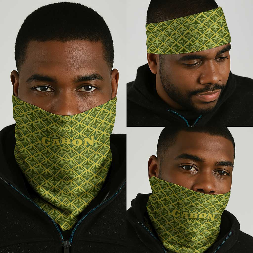 Gabon Tribal Pattern Neck Gaiter - National Flag Colors and Bold Text Design TS04