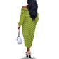 Gabon Tribal Pattern Off The Shoulder Long Sleeve Dress - National Flag Colors and Bold Text Design