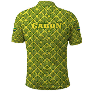 Gabon Tribal Pattern Polo Shirt - National Flag Colors and Bold Text Design