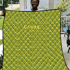 Gabon Tribal Pattern Quilt - National Flag Colors and Bold Text Design