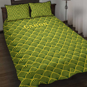 Gabon Tribal Pattern Quilt Bed Set - National Flag Colors and Bold Text Design
