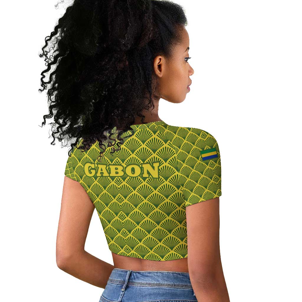 Gabon Tribal Pattern Raglan Cropped T shirt - National Flag Colors and Bold Text Design