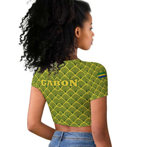 Gabon Tribal Pattern Raglan Cropped T shirt - National Flag Colors and Bold Text Design