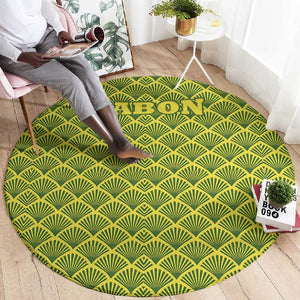 Gabon Tribal Pattern Round Carpet - National Flag Colors and Bold Text Design