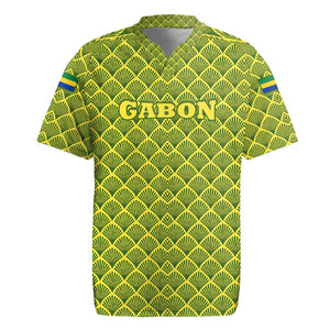 Gabon Tribal Pattern Rugby Jersey - National Flag Colors and Bold Text Design