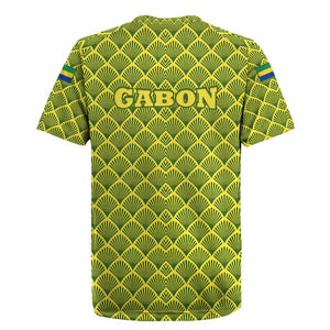 Gabon Tribal Pattern Rugby Jersey - National Flag Colors and Bold Text Design