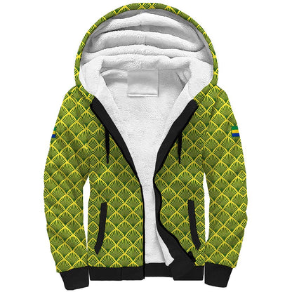Gabon Tribal Pattern Sherpa Hoodie - National Flag Colors and Bold Text Design