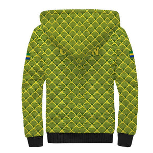 Gabon Tribal Pattern Sherpa Hoodie - National Flag Colors and Bold Text Design