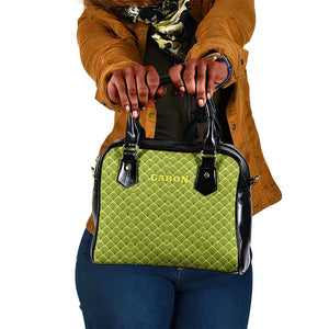 Gabon Tribal Pattern Shoulder Handbag - National Flag Colors and Bold Text Design