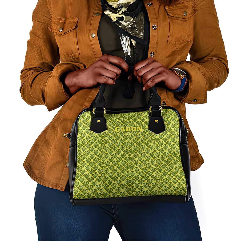Gabon Tribal Pattern Shoulder Handbag - National Flag Colors and Bold Text Design