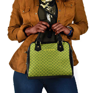 Gabon Tribal Pattern Shoulder Handbag - National Flag Colors and Bold Text Design