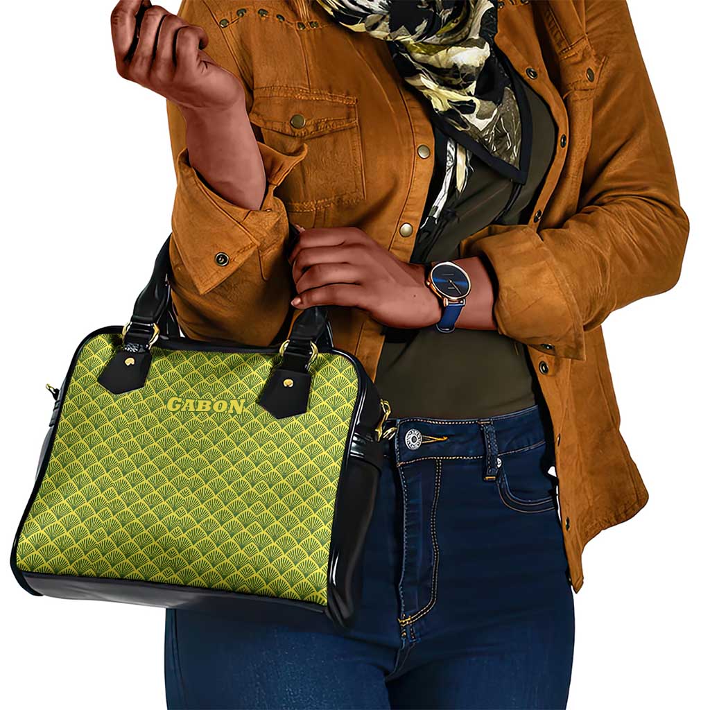 Gabon Tribal Pattern Shoulder Handbag - National Flag Colors and Bold Text Design