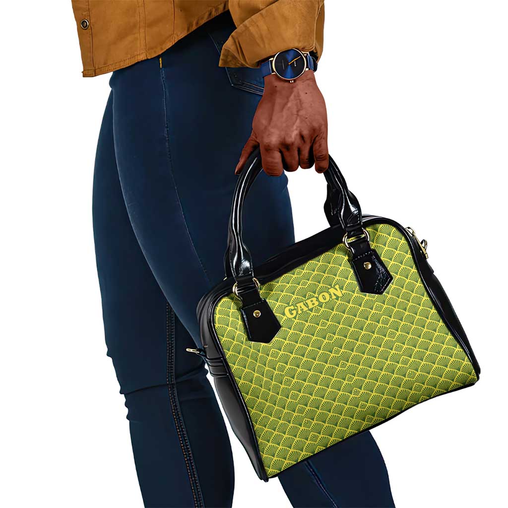 Gabon Tribal Pattern Shoulder Handbag - National Flag Colors and Bold Text Design