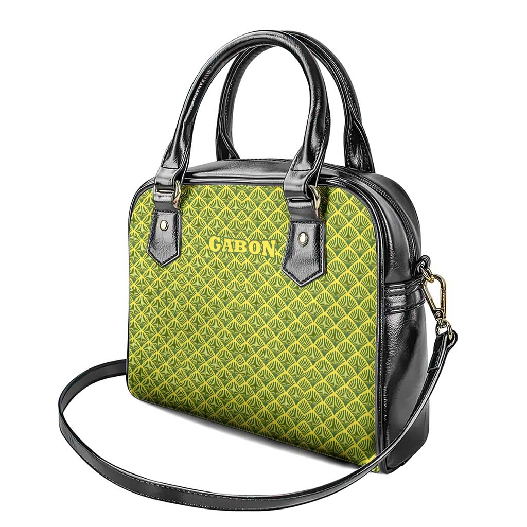 Gabon Tribal Pattern Shoulder Handbag - National Flag Colors and Bold Text Design