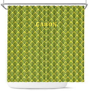 Gabon Tribal Pattern Shower Curtain - National Flag Colors and Bold Text Design
