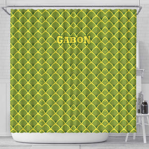 Gabon Tribal Pattern Shower Curtain - National Flag Colors and Bold Text Design