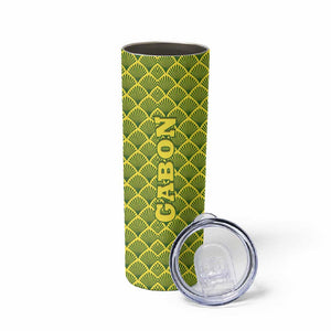 Gabon Tribal Pattern Skinny Tumbler - National Flag Colors and Bold Text Design