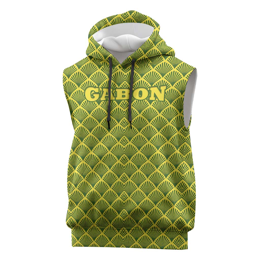 Gabon Tribal Pattern Sleeveless Hoodie - National Flag Colors and Bold Text Design - African Pride