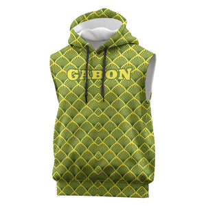 Gabon Tribal Pattern Sleeveless Hoodie - National Flag Colors and Bold Text Design - African Pride