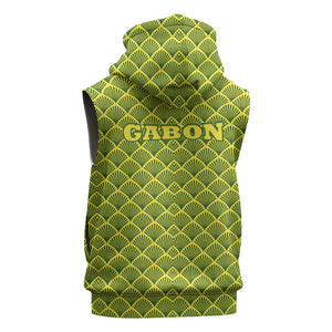 Gabon Tribal Pattern Sleeveless Hoodie - National Flag Colors and Bold Text Design - African Pride