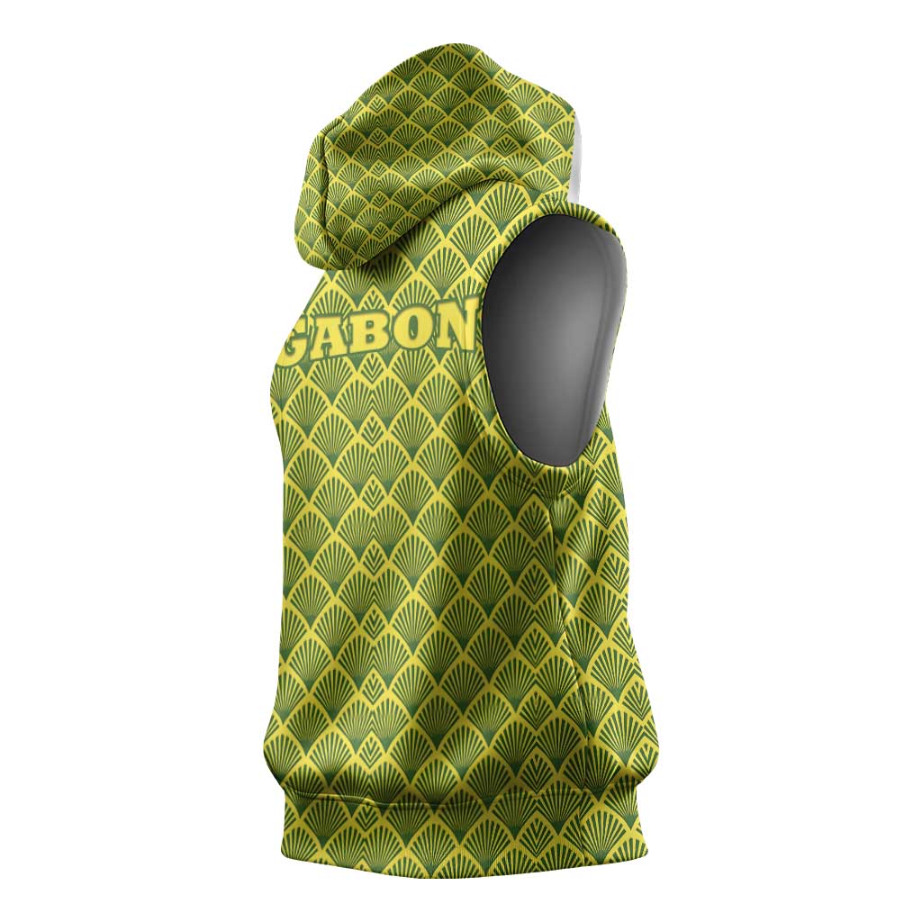 Gabon Tribal Pattern Sleeveless Hoodie - National Flag Colors and Bold Text Design - African Pride