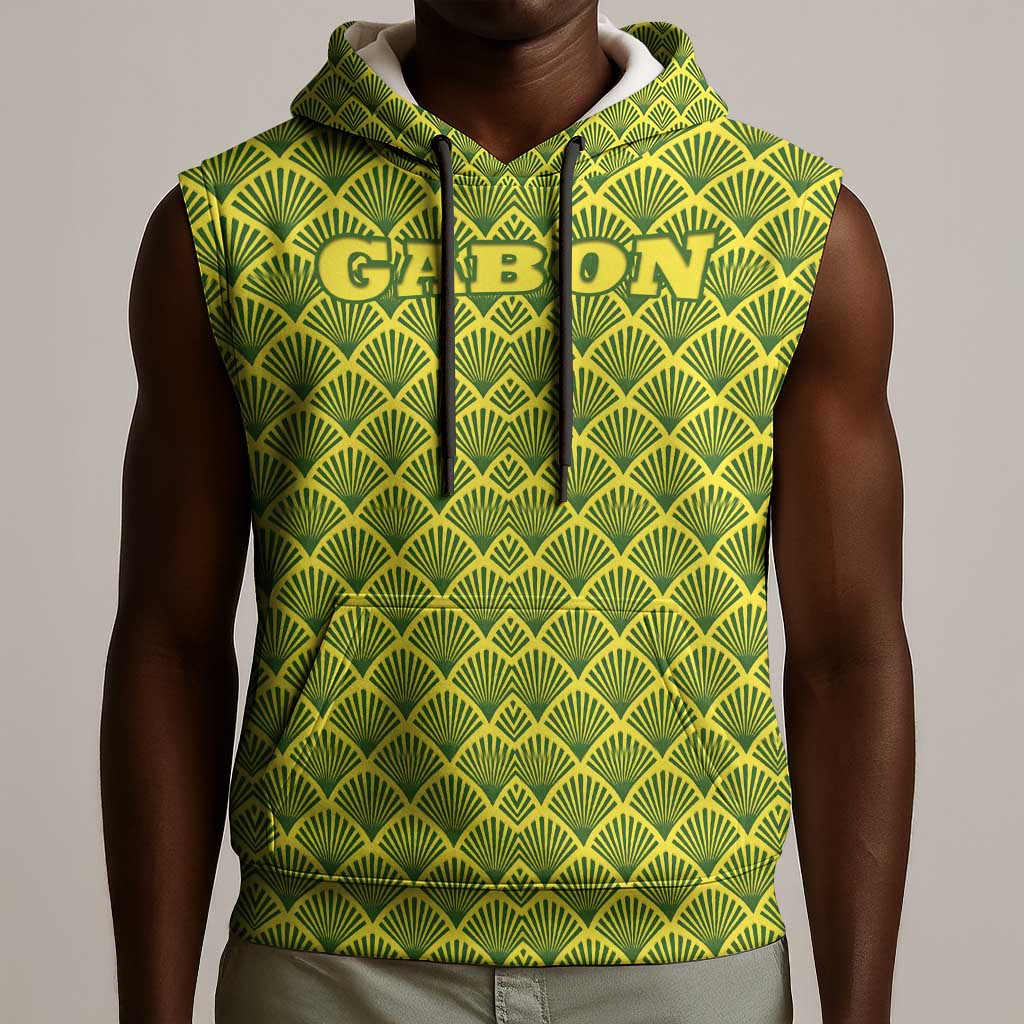 Gabon Tribal Pattern Sleeveless Hoodie - National Flag Colors and Bold Text Design - African Pride