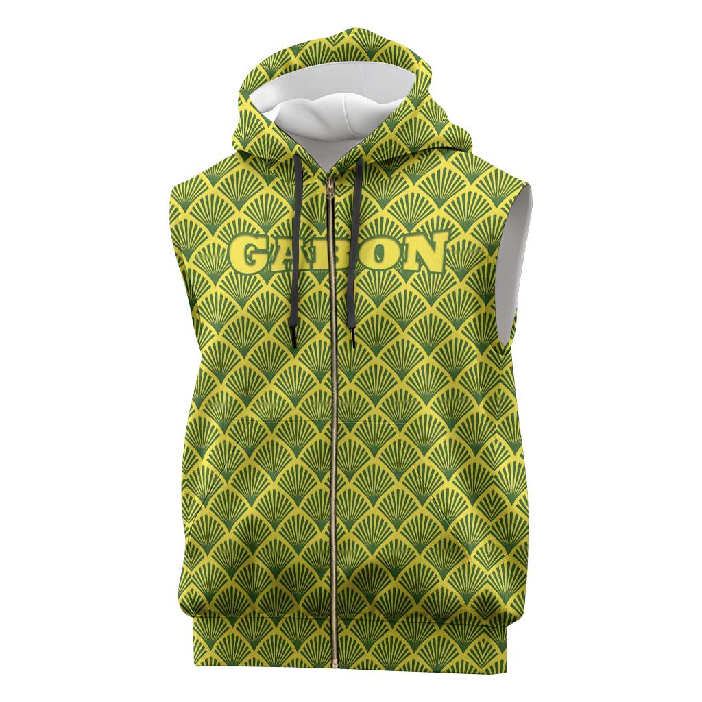 Gabon Tribal Pattern Sleeveless Zip Hoodie - National Flag Colors and Bold Text Design - African Pride