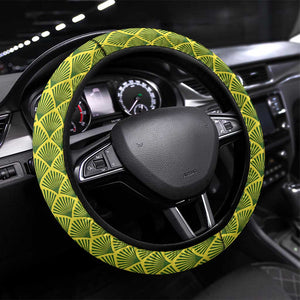 Gabon Tribal Pattern Steering Wheel Cover - National Flag Colors and Bold Text Design