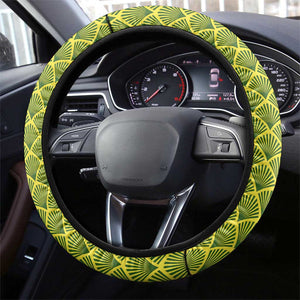 Gabon Tribal Pattern Steering Wheel Cover - National Flag Colors and Bold Text Design