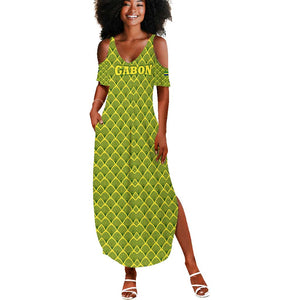 Gabon Tribal Pattern Summer Maxi Dress - National Flag Colors and Bold Text Design