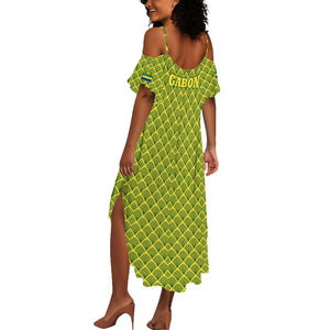 Gabon Tribal Pattern Summer Maxi Dress - National Flag Colors and Bold Text Design