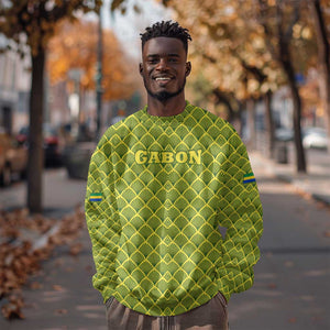 Gabon Tribal Pattern Sweatshirt - National Flag Colors and Bold Text Design