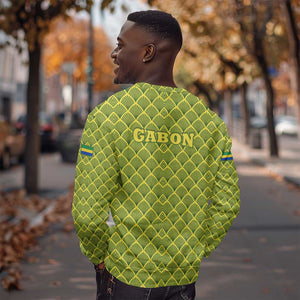 Gabon Tribal Pattern Sweatshirt - National Flag Colors and Bold Text Design