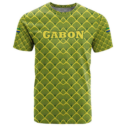 Gabon Tribal Pattern T shirt - National Flag Colors and Bold Text Design