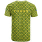 Gabon Tribal Pattern T shirt - National Flag Colors and Bold Text Design