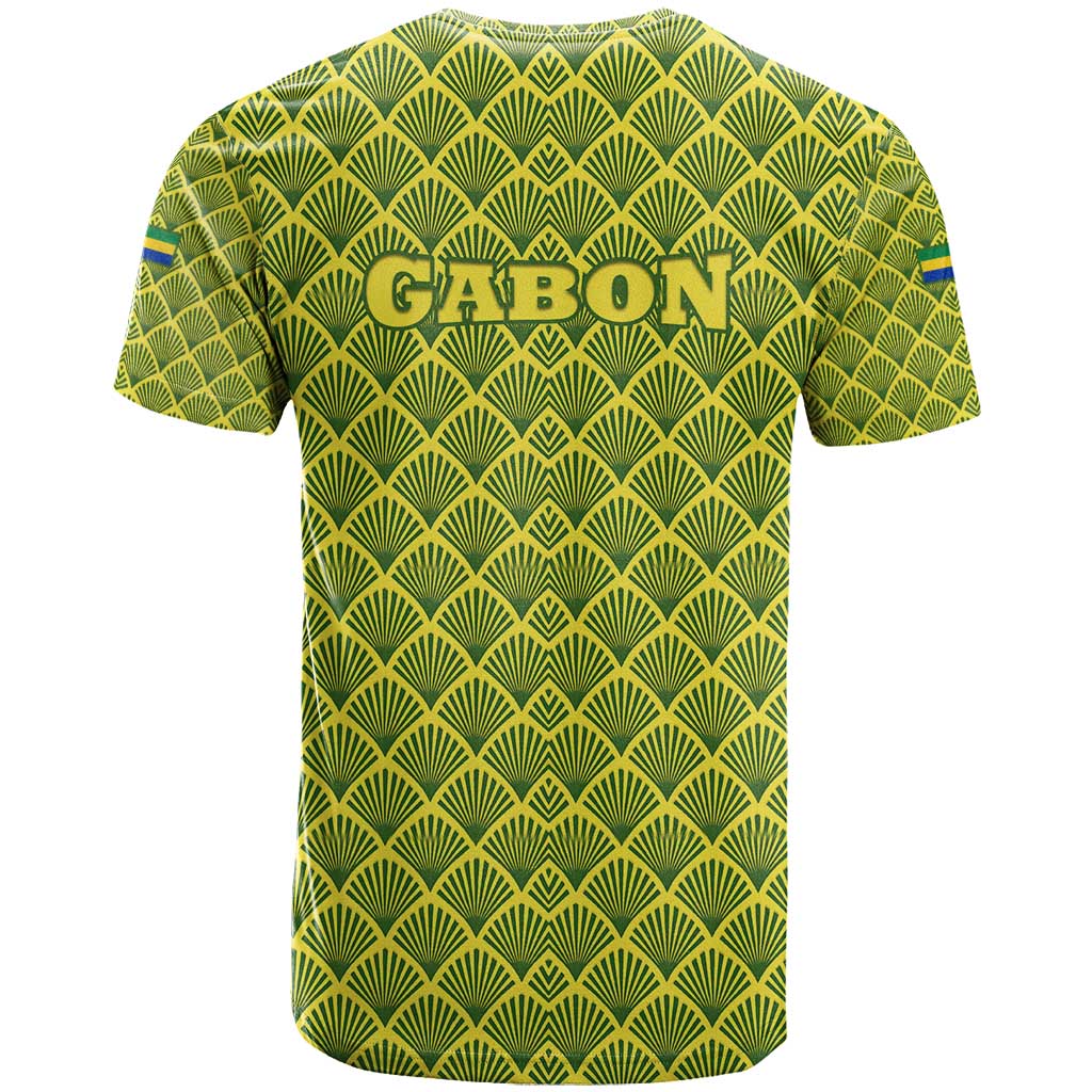 Gabon Tribal Pattern T shirt - National Flag Colors and Bold Text Design