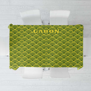 Gabon Tribal Pattern Tablecloth - National Flag Colors and Bold Text Design