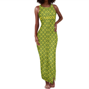 Gabon Tribal Pattern Tank Maxi Dress - National Flag Colors and Bold Text Design