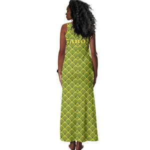 Gabon Tribal Pattern Tank Maxi Dress - National Flag Colors and Bold Text Design