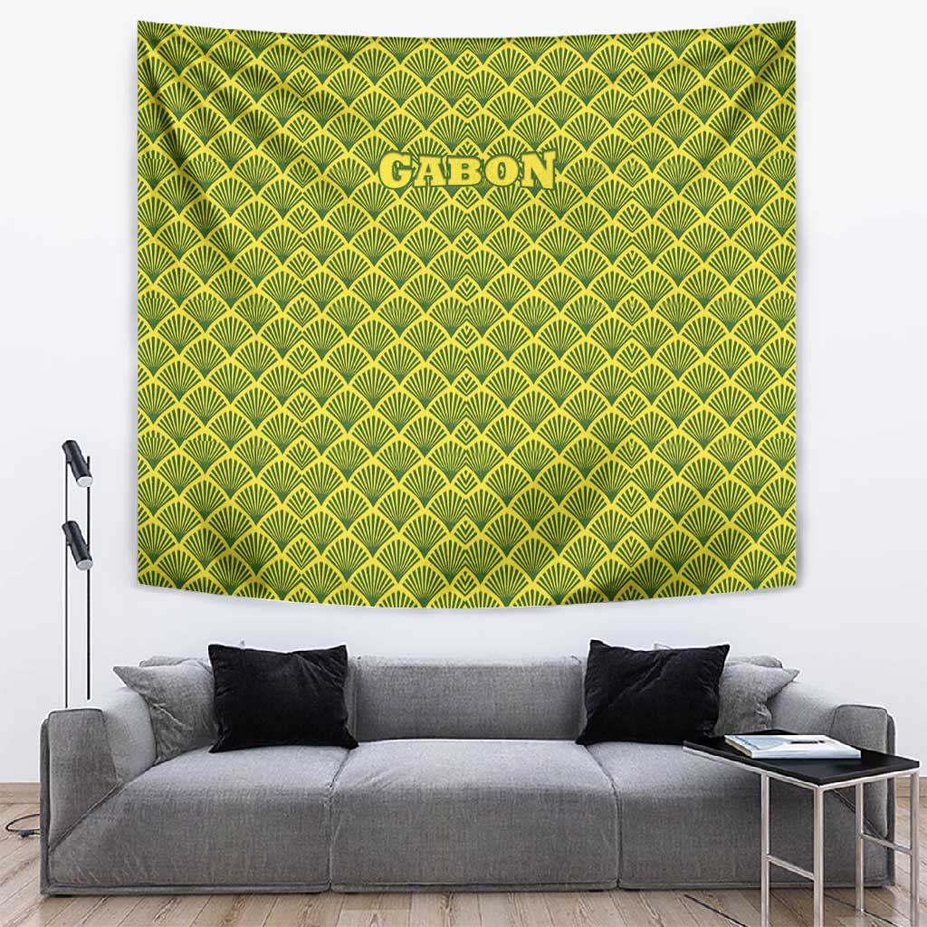 Gabon Tribal Pattern Tapestry - National Flag Colors and Bold Text Design