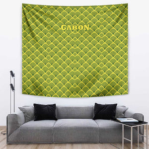 Gabon Tribal Pattern Tapestry - National Flag Colors and Bold Text Design