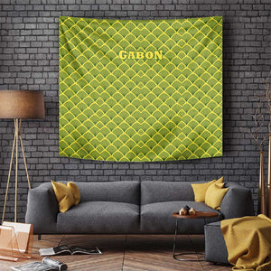 Gabon Tribal Pattern Tapestry - National Flag Colors and Bold Text Design