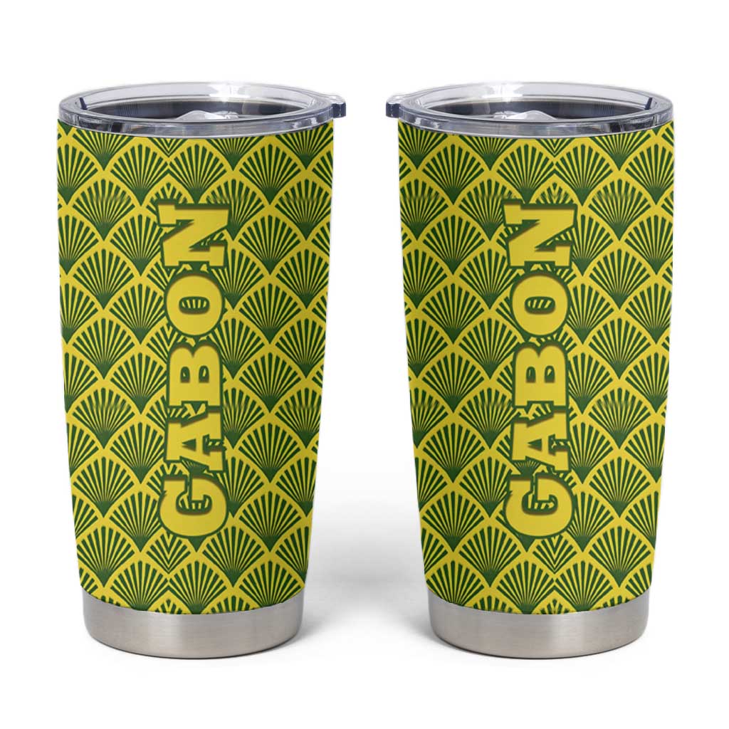 Gabon Tribal Pattern Tumbler Cup - National Flag Colors and Bold Text Design