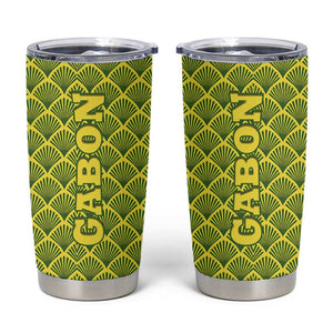 Gabon Tribal Pattern Tumbler Cup - National Flag Colors and Bold Text Design